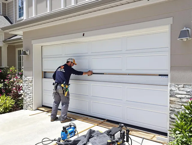 Guilford Garage Door Repair team performing complete garage door replacement at Guilford residence
