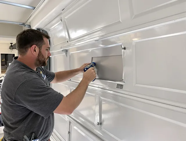 Garage door panel repair by Guilford Garage Door Repair in Guilford